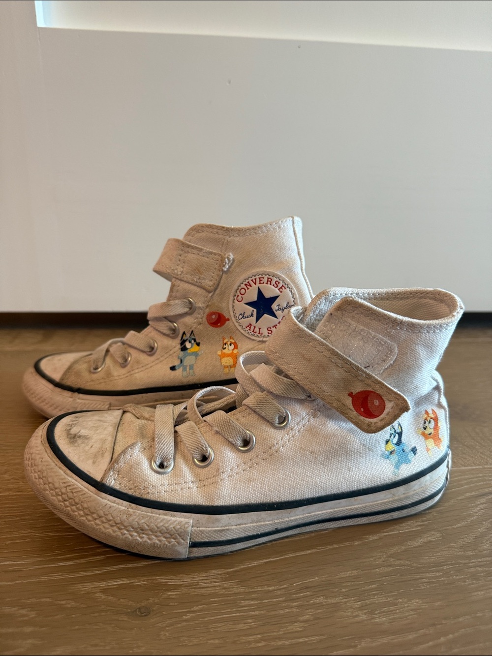 Converse Kids White High-Top Sneakers with Colorful Cartoon Accents